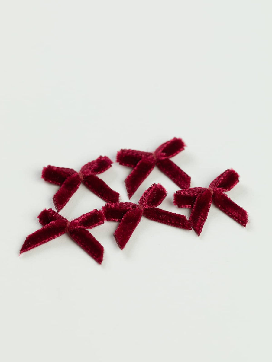 5 x Dark Red Mini Velour Ribbon Bow – Fabworks Online