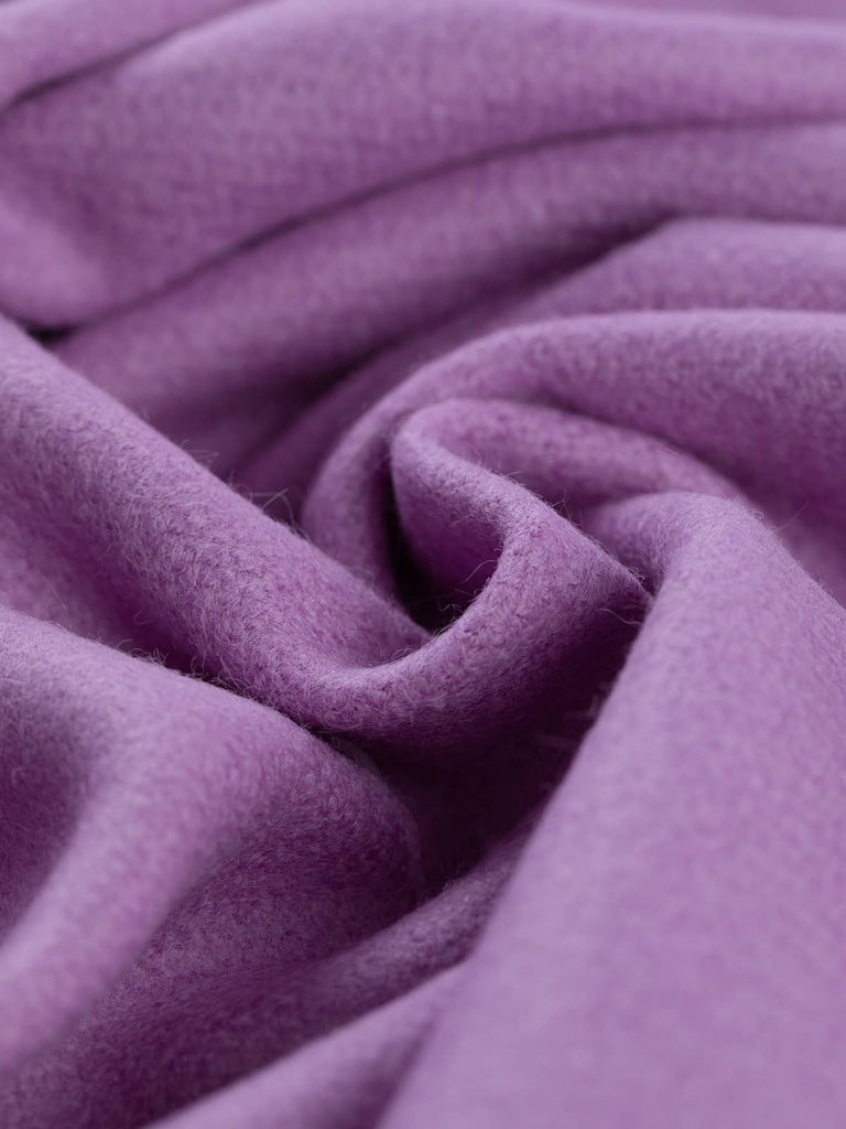 Twist of Violet Cream Sweet Treats Melton fabric, highlighting soft lambswool texture, medium-heavy handle, and creamy violet shade with subtle sheen