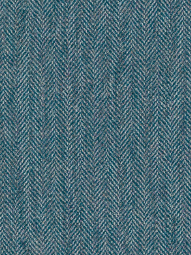 A complete bolt of Eco Herringbone Yorkshire Tweed in Teal Tale, showing the full width and length of the fabric. The rich teal hue interspersed with lilac undertones and the distinctive herringbone pattern are clearly visible.