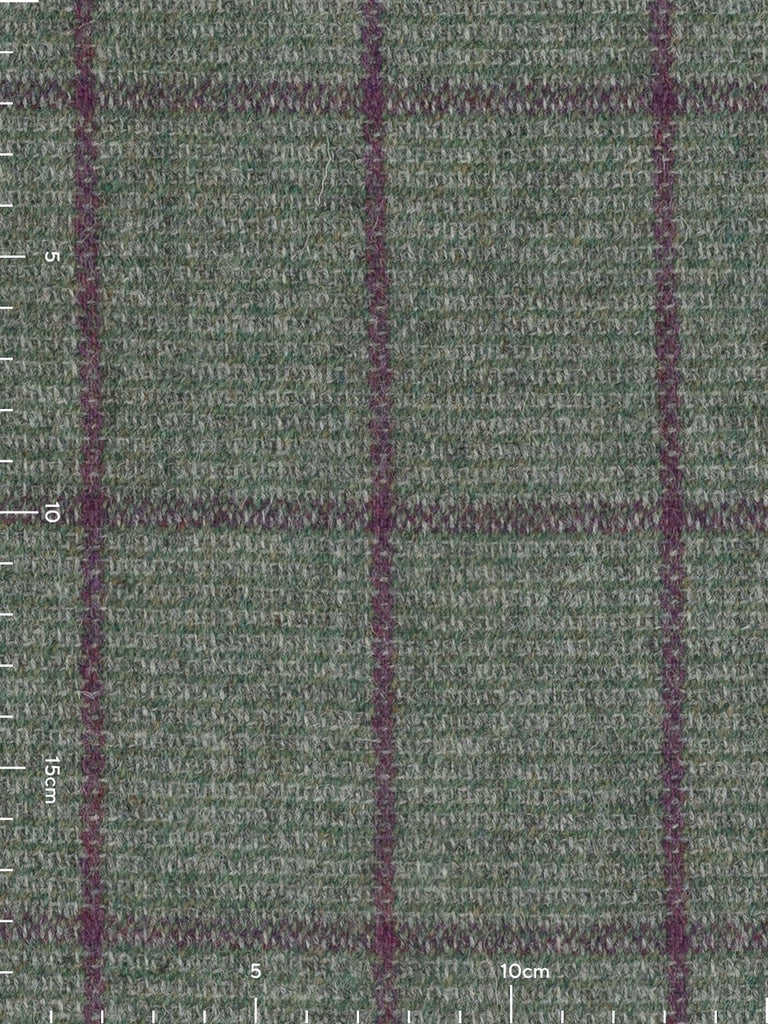 100% wool tweed pure wool fabric with plaid and tartan design, purple, grey, teal, green, made in Huddersfield, made in Yorkshire. High quality twill weave wool fabric for clothing, jackets, dresses