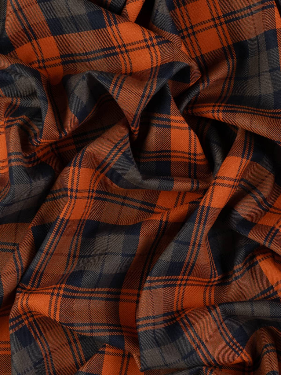 Tissu 100% Laine Coupé En Lanières - Motif Tartan Marron/orange, Tailles #9 #10, Pour Tapis Au Crochet