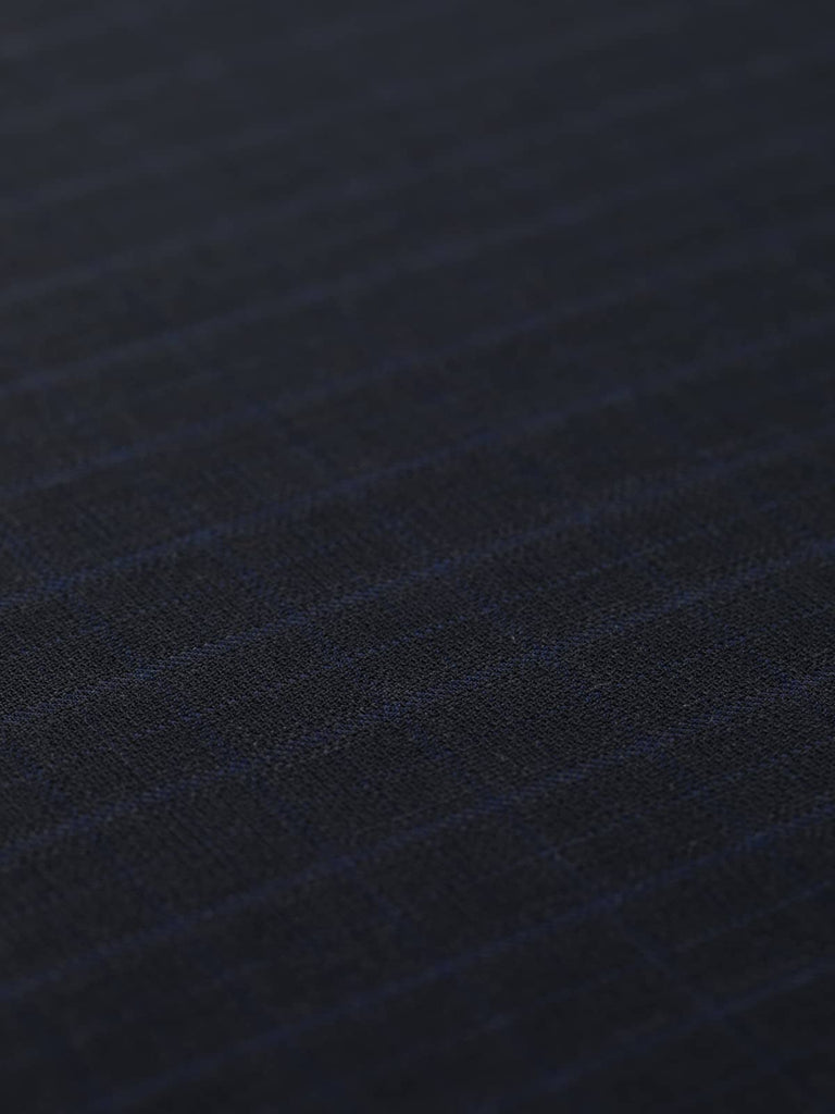 Close-up of the Augustus Check fabric, highlighting the fine, basket-like weave and the intricate windowpane check design. This fabric has a soft hand, subtle texture, and is crease-resistant, perfect for creating stylish and classic tailored clothing.