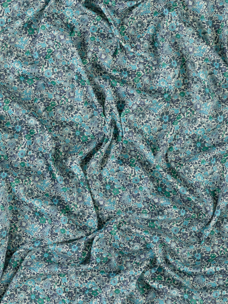 Liberty style blue jersey fabric for sewing clothing