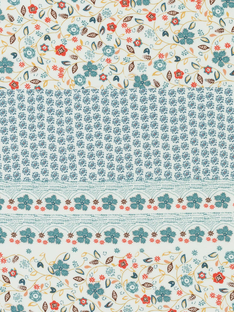 Fabric for t shirts and dresses in white teal orange colours