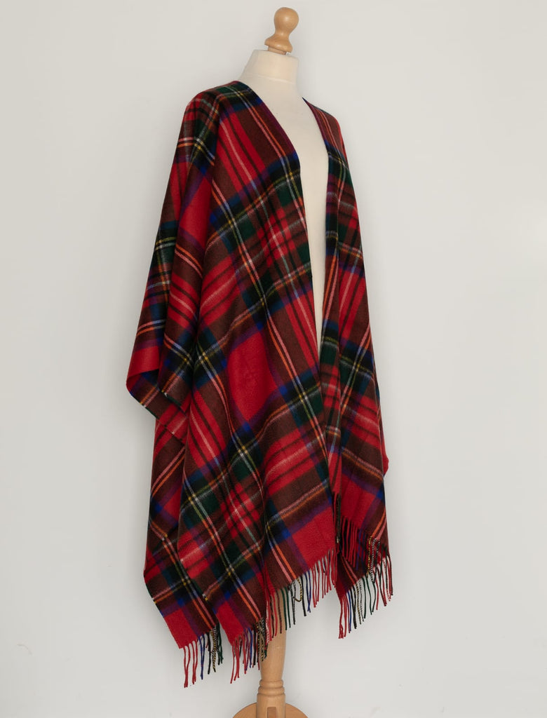 Large Cashmere Ruana Shawl - Wild Strawberry Stewart Tartan - Fabworks Online