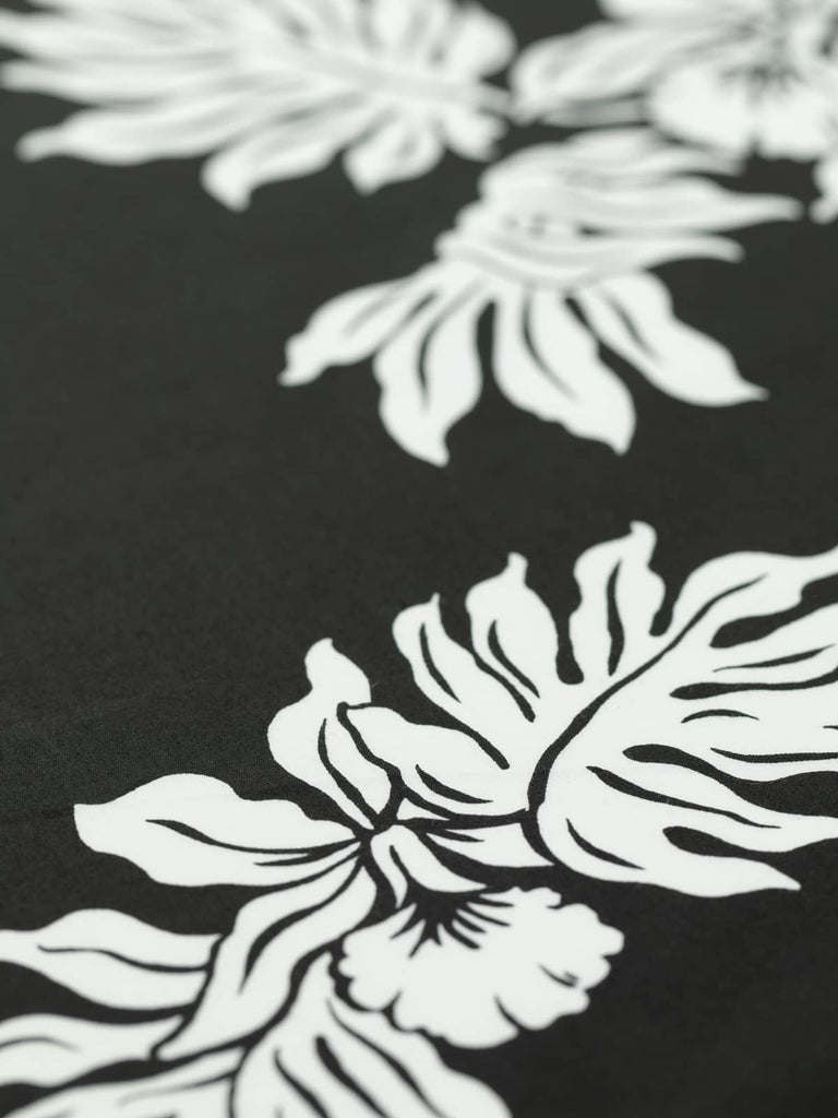 Black and white floral cotton poplin fabric