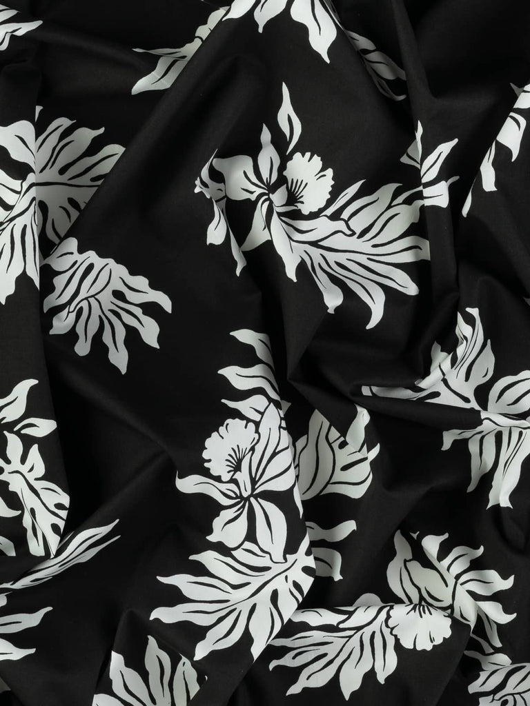 Printed monochrome floral fabric for home sewing projects