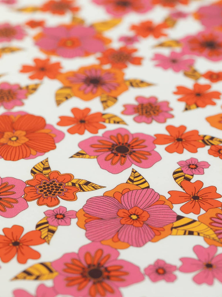 Vintage style white orange pink floral cotton fabric for dress making