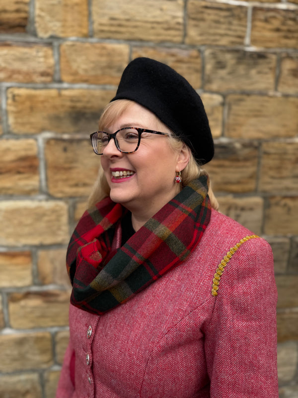 100% Merino Wool Infinity Scarf - Strawberry Fields Plaid