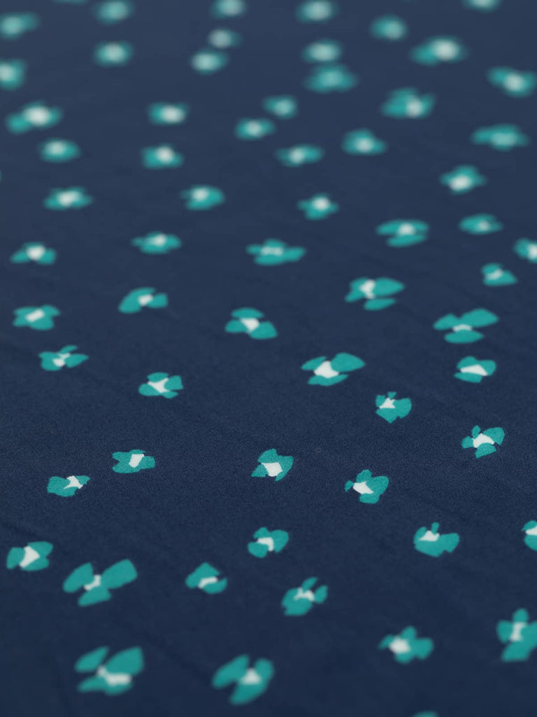 Navy viscose poplin fabric with blue flower print 
