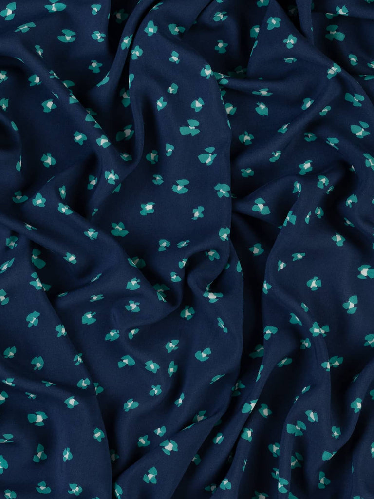 Blue printed viscose fabric for dressmaking