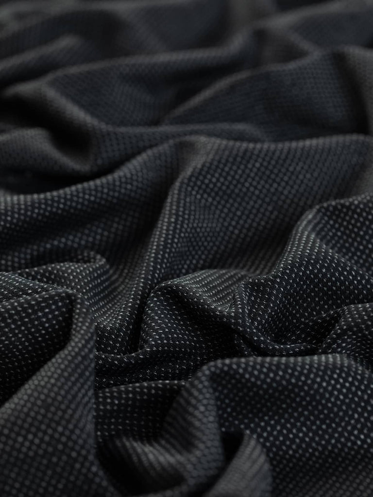 Black and grey medium weight textured knitted cotton fabric for activewear