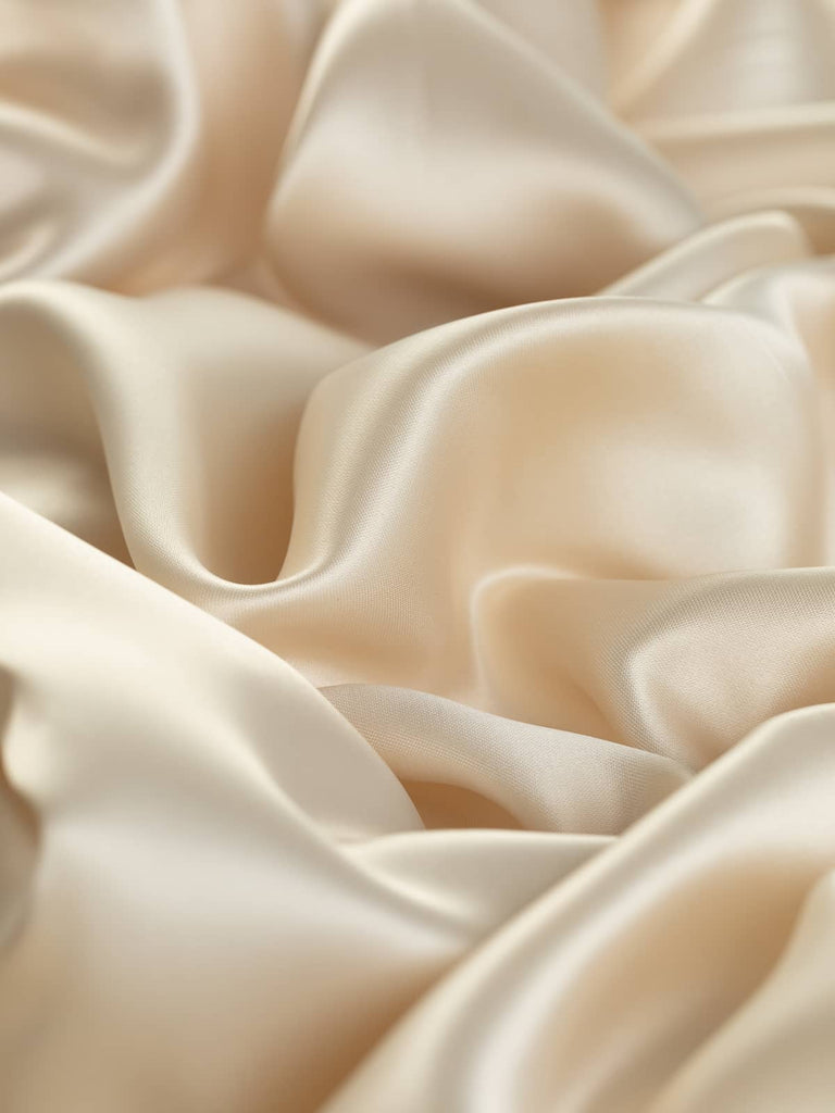 Light but strong acetate lining fabric, 142cm wide, in a solid fine satin weave, featuring a pale creamy gold almost pearlised hue, ideal for classic tailoring and elegant occasion wear.