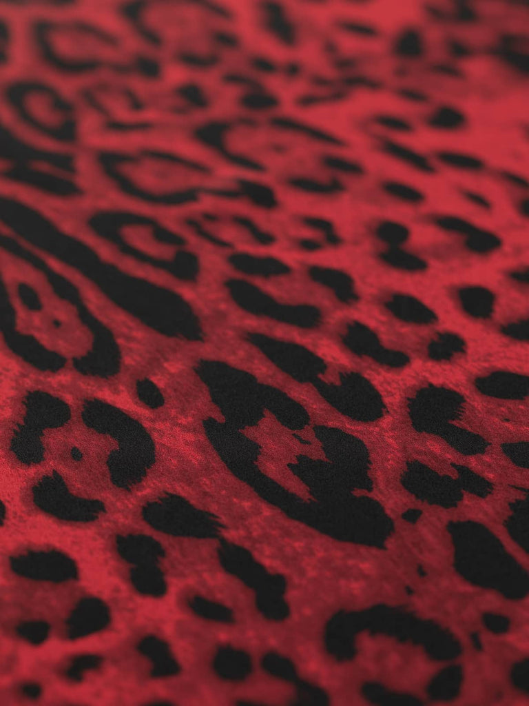 Red leopard crepe de chine fabric