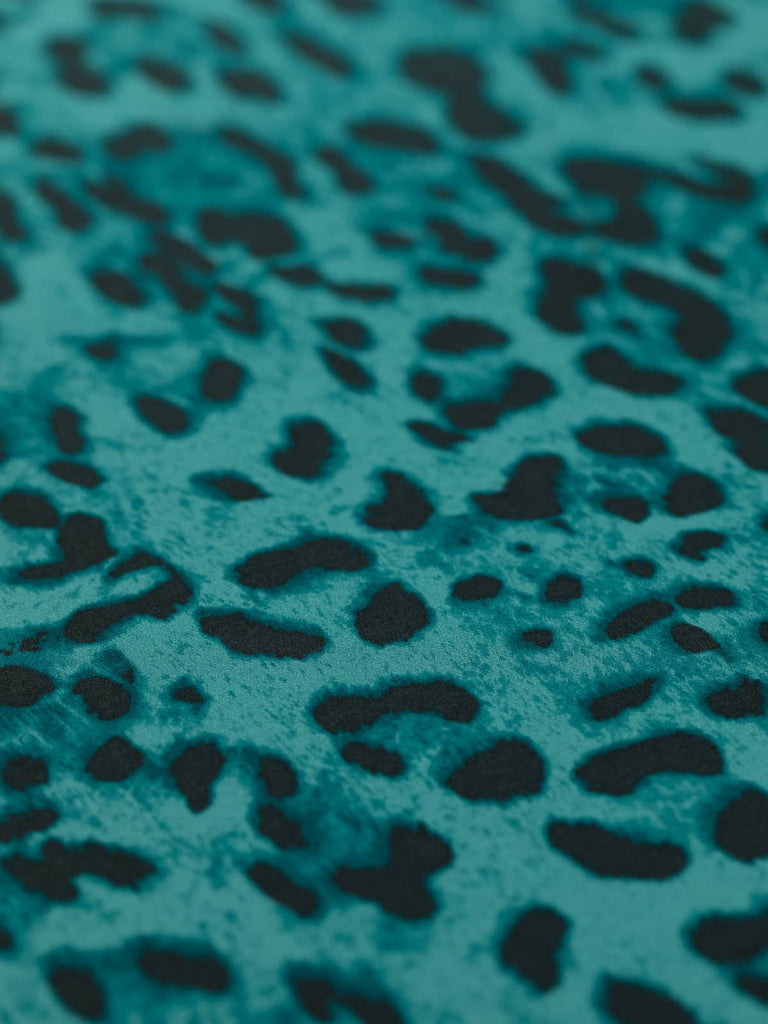 Leopard print teal crepe de chine fabric