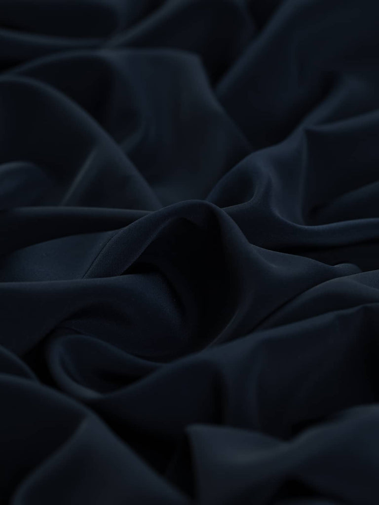 Buy navy blue lightweight faux washed silk for sewing fabric