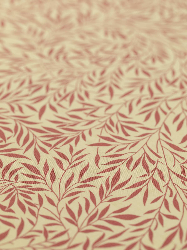 Cream liberty style cotton fabric with leaves printed