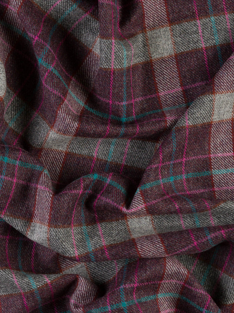 Pink plaid wool tweed fabric for sewing