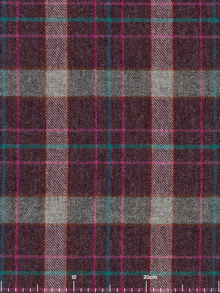 Purple tweed wool with overcheck green and pink plaid check fabric for home sewing projects