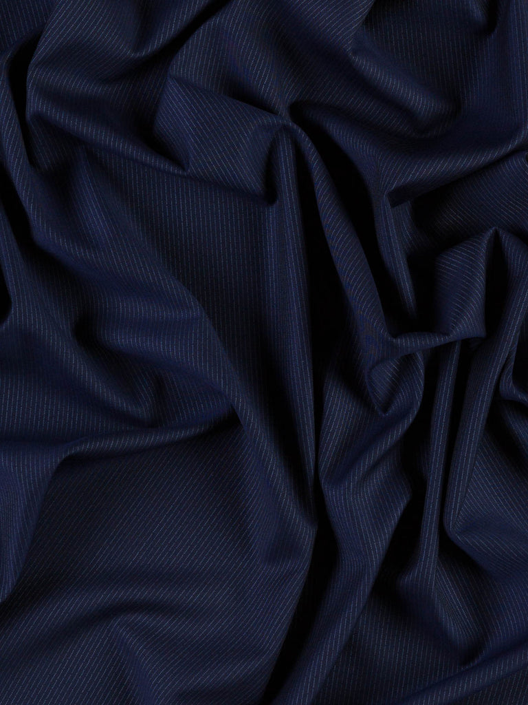 Fine italian 100% wool worsted navy blue with fine stripe