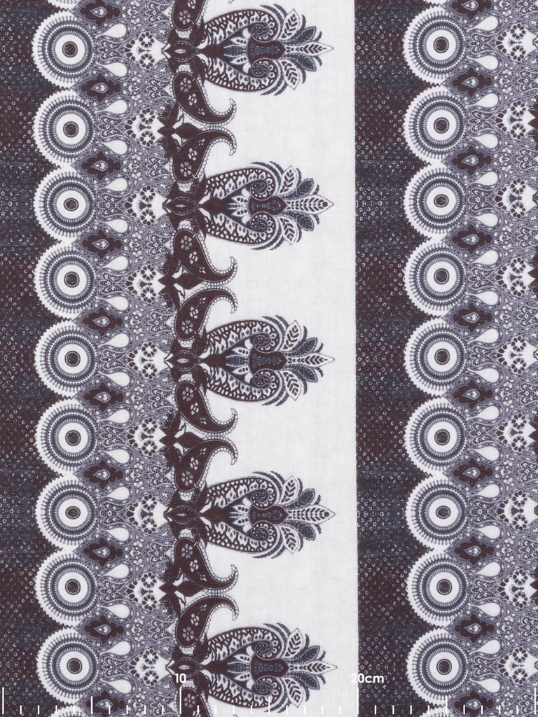 Monochrome and Grey Lotus Flower Paisley - Fabworks Online