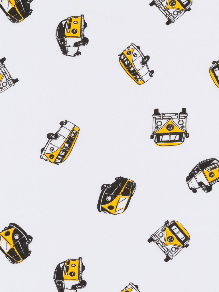 Yellow Retro Campers - White Single Jersey - Fabworks Online