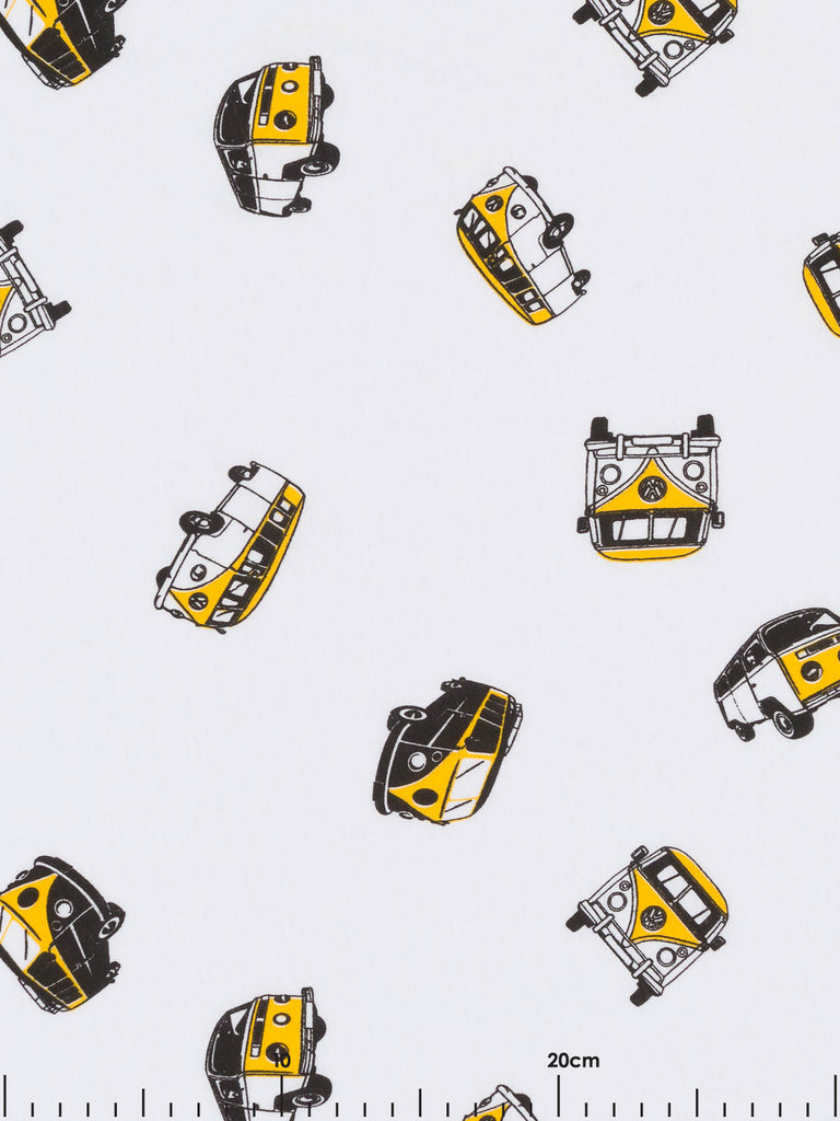 Yellow Retro Campers - White Single Jersey - Fabworks Online