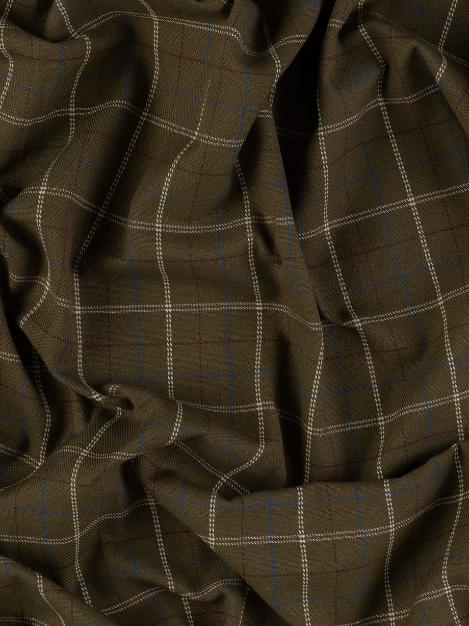 Moorland Green Check - Brushed Polyester Herringbone – Fabworks Online