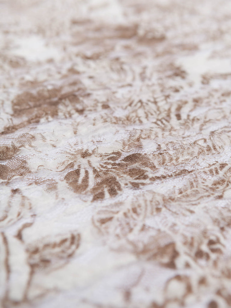Taupe Tropical Ruffle Lace - Fabworks Online
