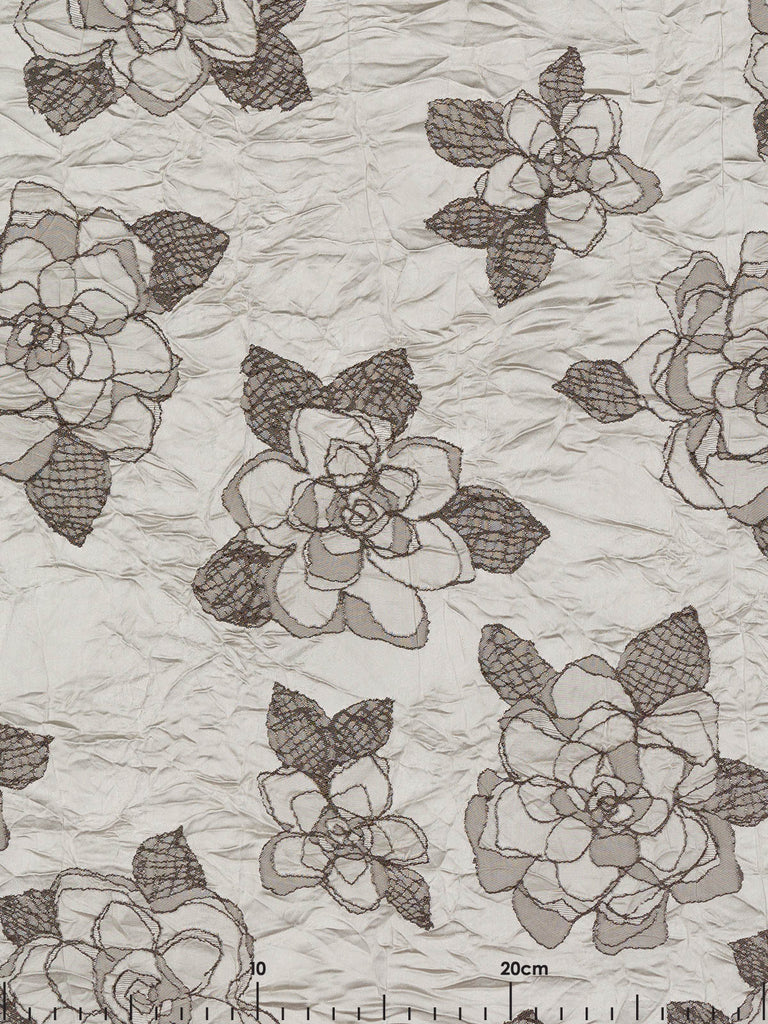 Floral Doodle Jacquard Crinkle Satin - Fabworks Online