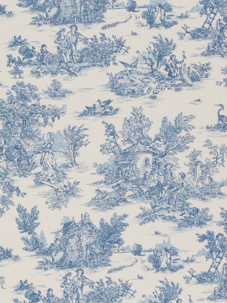 Cotton Canvas Toile de Jouy in Powder Blue