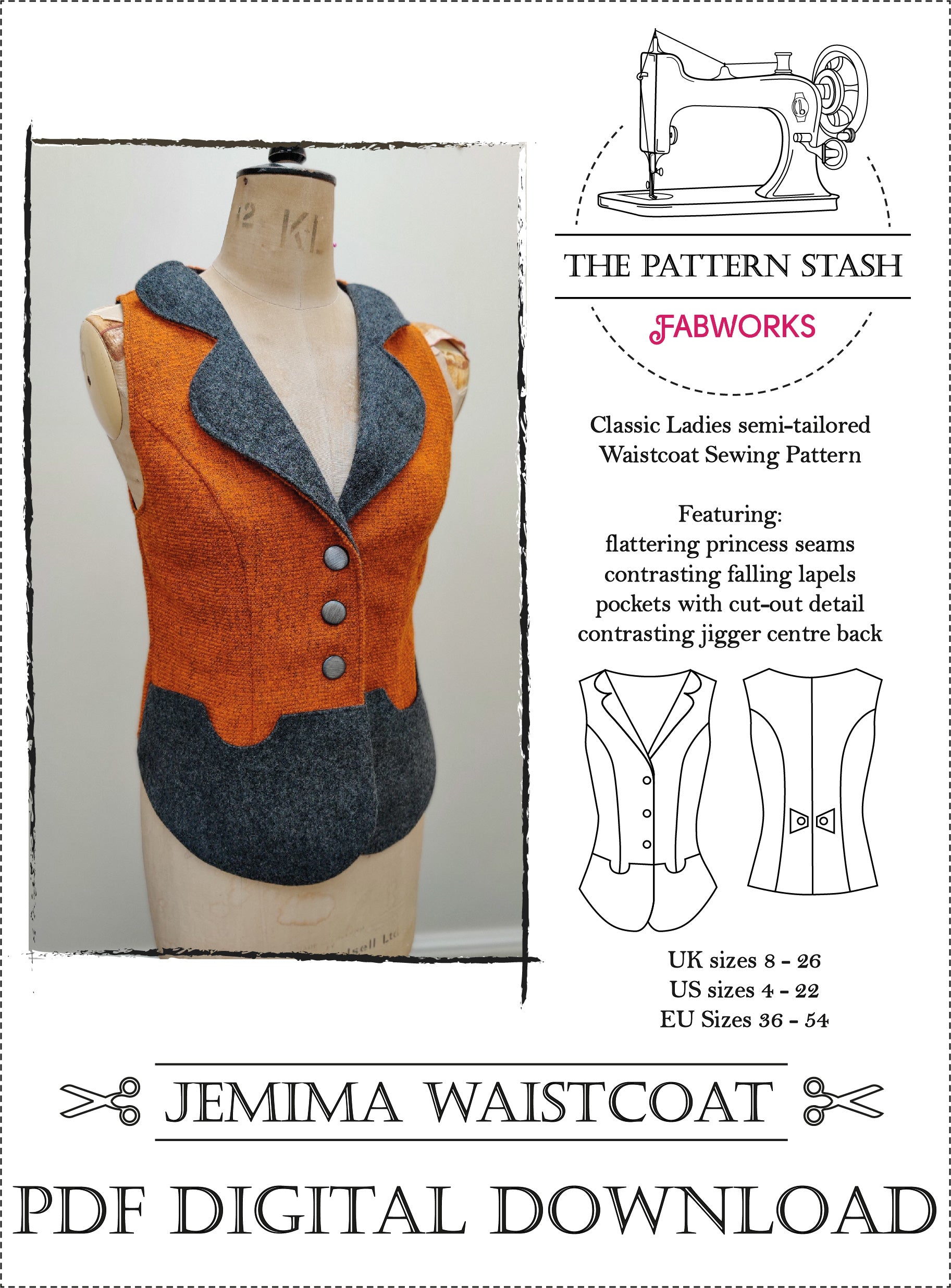 Pdf Long Waistcoat Pattern 0220 Edwardian Ladies Vests 1890 Sewing